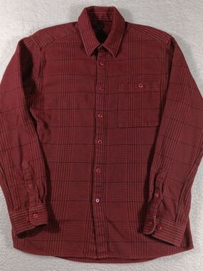 J. Peterman FShirt Mens M Red Puppytooth Cotton Flannel Woven HeavyWeight